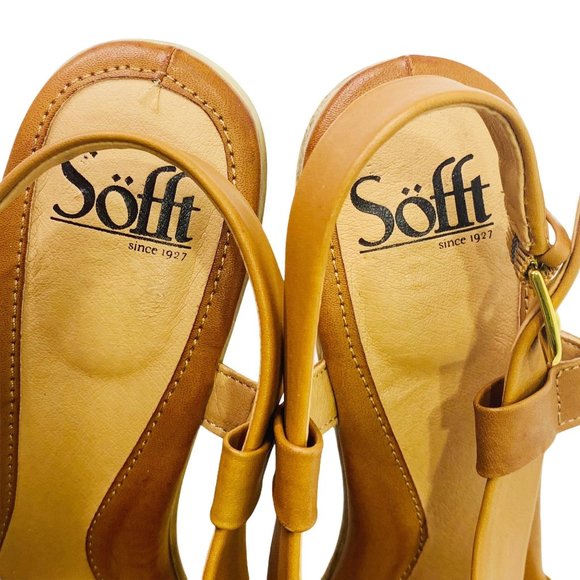 *SOLD* Sofft Womens Size 9.5 Open Toe Slingback Heels Shoes Sandals Tan Leather - Picture 9 of 12